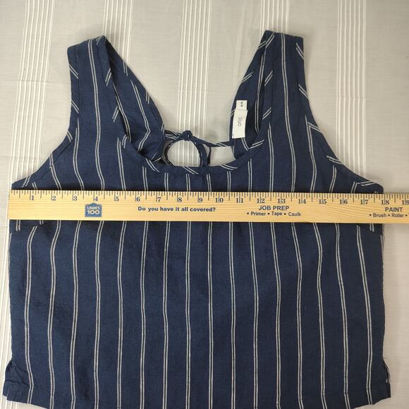 Onia Tank Top Womens Medium 100% Linen Navy Blue White Stripe Tie Open Back‎ - Picture 12 of 12